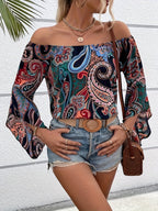 Off-shoulder top - elegante bloes met bloemenprint voor dames