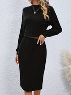 2-delig vrouwen casual rib midi set - gezellige gebreide top en bodycon jurk voor dagelijks gebruik