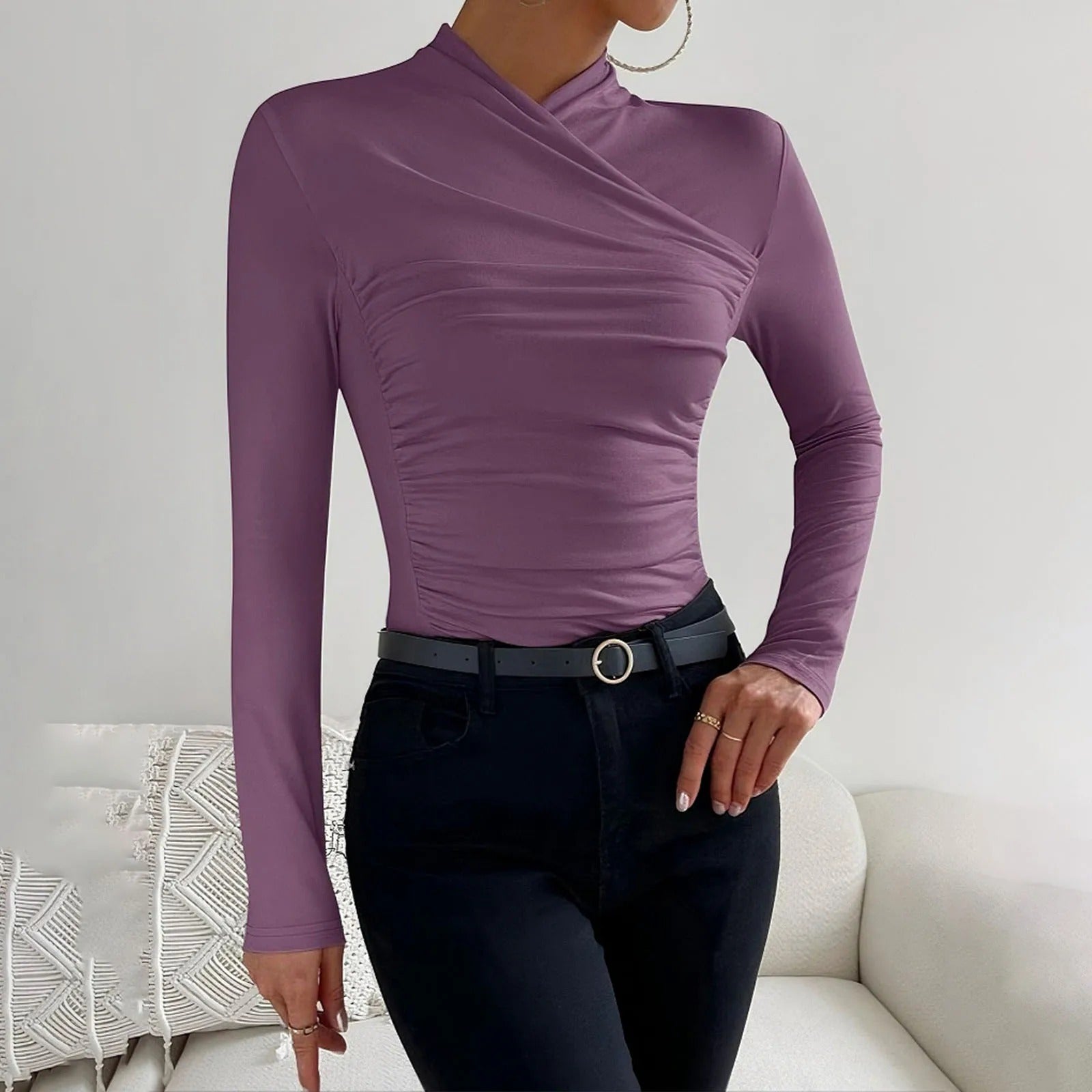Langsleeve wikkelblouse - elegante damesruche blouse