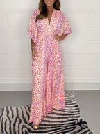 Dames maxi jurk met bloemenprint en lange mouwen - charmant roze ontwerp voor casual uitjes