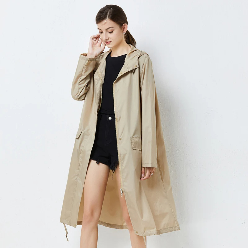 Waterdichte regenjas - lange damesjacket met capuchon