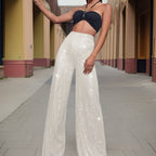 Damensequins brede pijp broeken - elegante hoge taille feestbroeken voor dames