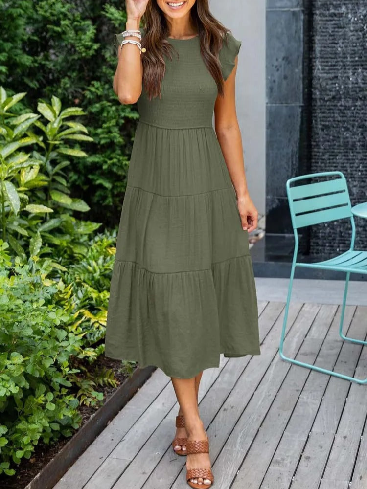 Dames midi jurk - gelaagd ontwerp voor casual zomerlook - moeiteloze elegantie