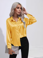 Dames satijnen blouse met lange mouwen - chique lichtgewicht blouse voor kantoor
