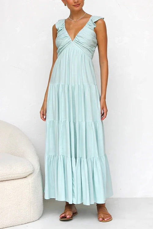 Maxi jurk - verfijnde v-hals gelaagde zomerjurk voor dames