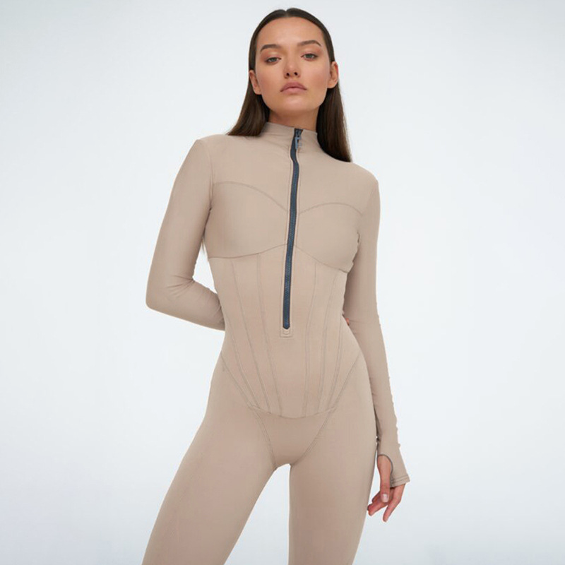 Dames jumpsuit met rits - strakke grijze bodysuit