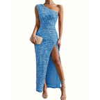 Dames feestjurk - sprankelende one-shoulder avondjurk met zijsplit - elegante formele kleding