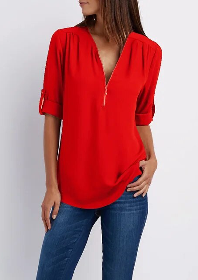 Dames blouse met rits - elegante top voor casual en veelzijdig gebruik