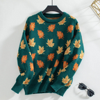 Gebreide sweater - damestrui met herfstbladpatroon - Bakkermode.nl