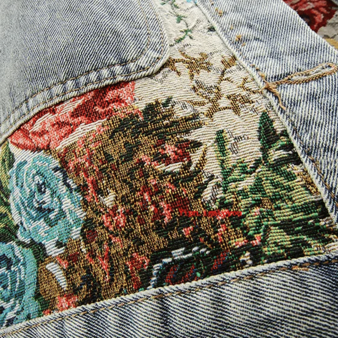 Denim damesjas met bloemenprint - vintage geïnspireerd design - Bakkermode.nl