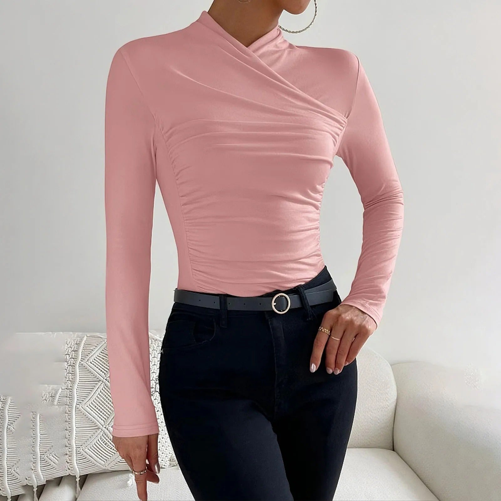 Langsleeve wikkelblouse - elegante damesruche blouse