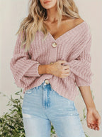 Gebreide cardigan - vrouwelijke chunky knit button-up sweater