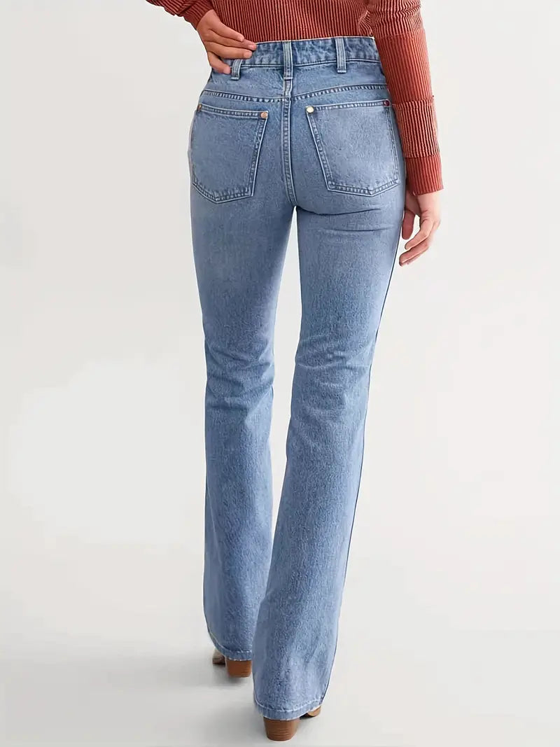 Dames bootcut jeans met hoge taille, slim fit, lichtblauw - casual denim broeken voor veelzijdige outfits