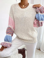 Dames gebreid sweater - kleurrijke gelaagde longsleeve pullover in abrikoos - Bakkermode.nl