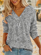 Dames boho top - elegante, gestreepte blouse met lange mouwen