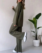 2-delige loungestijl - stijlvolle ribgebreide top en broek voor dames