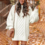 Oversized gebreide jurk - dames trui-jurk met kabelpatroon - Bakkermode.nl