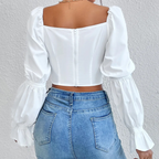 Cropped witte blouse - stijlvolle lange mouwen dames top