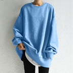 Dames oversized sweater - losse fit lange pullover met ronde hals en geribbelde boorden - Bakkermode.nl