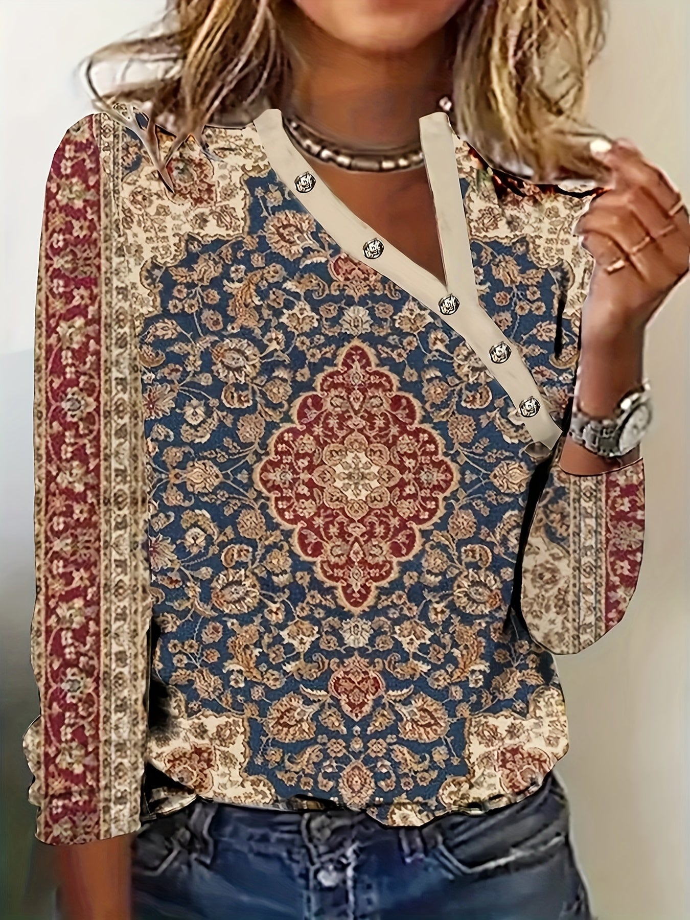 Bohemian geprinte top - casual dames top met lange mouwen