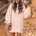 Oversized gebreide jurk - dames trui-jurk met kabelpatroon - Bakkermode.nl