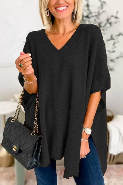 Poncho top - trendy losse v-hals trui voor dames