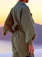 2-delige chique damesensemble - verfijnde groene blazer en broek voor smart casual stijl - modieus ontwerp