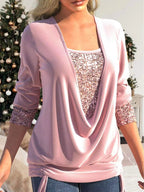 Dames sequined top - stijlvolle gedrapeerde blouse met sprankelende details