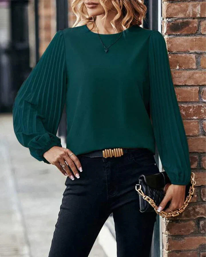 Dames blouse met geplooide mouwen - elegante groene top voor vrouwen