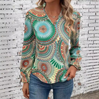 V-hals lange mouwen blouse - dames top met patroon