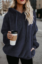 Warme fleece hoodie - oversized dames trui met halve rits en capuchon - Bakkermode.nl