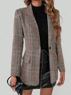Dames bruine geruite blazer, tailored fit - chique layering jasje van kwaliteit stof