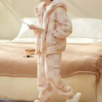 2-delige gezellige winter pyjama set - dames fluffy roze loungekleding