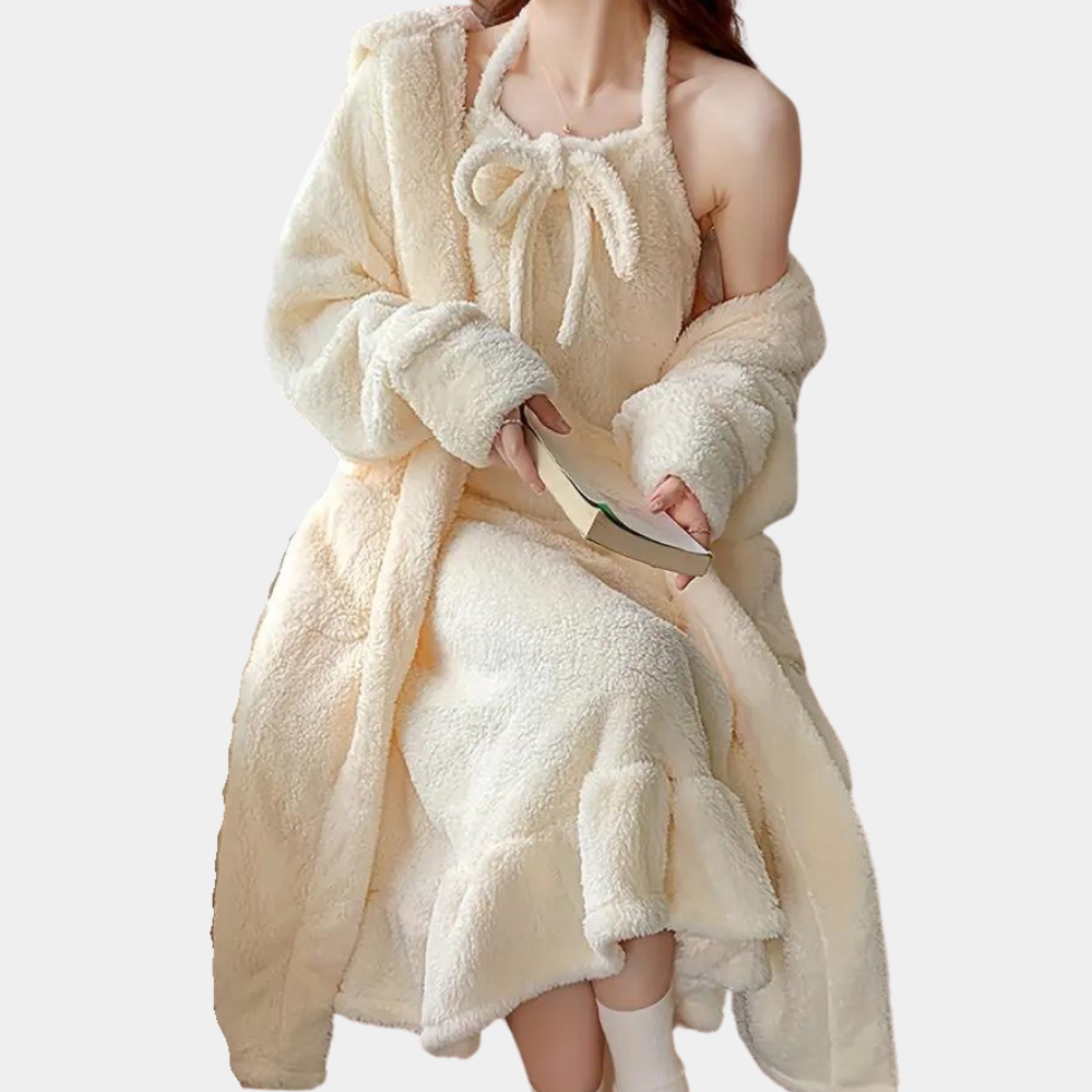 Beige dikke gezellige pyjama set - luxe loungewear voor dames