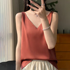 Dames satin camisole top elegante v-hals blouse - veelzijdige mouwloze mode voor elke gelegenheid