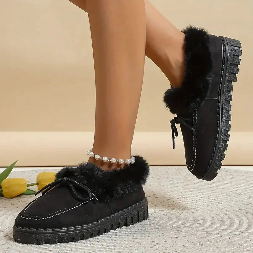 Dames faux fur gevoerde mocassinslippers - gezellige binnenschoenen