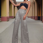 Damensequins brede pijp broeken - elegante hoge taille feestbroeken voor dames