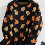 Gebreide sweater - damestrui met herfstbladpatroon - Bakkermode.nl