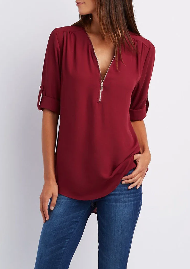 Dames blouse met rits - elegante top voor casual en veelzijdig gebruik