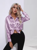Dames satijnen blouse met lange mouwen - chique lichtgewicht blouse voor kantoor