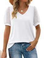 Dames v-hals top - elegante blouse met puff mouwen voor casual uitjes