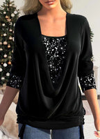 Dames sequined top - stijlvolle gedrapeerde blouse met sprankelende details