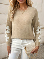 Gebreide trui - casual bloemenpatroon in abrikoos