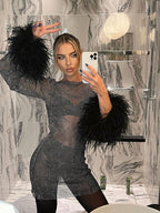 Dames pailletten jurk met feathertoevoegingen - chique avondkleding