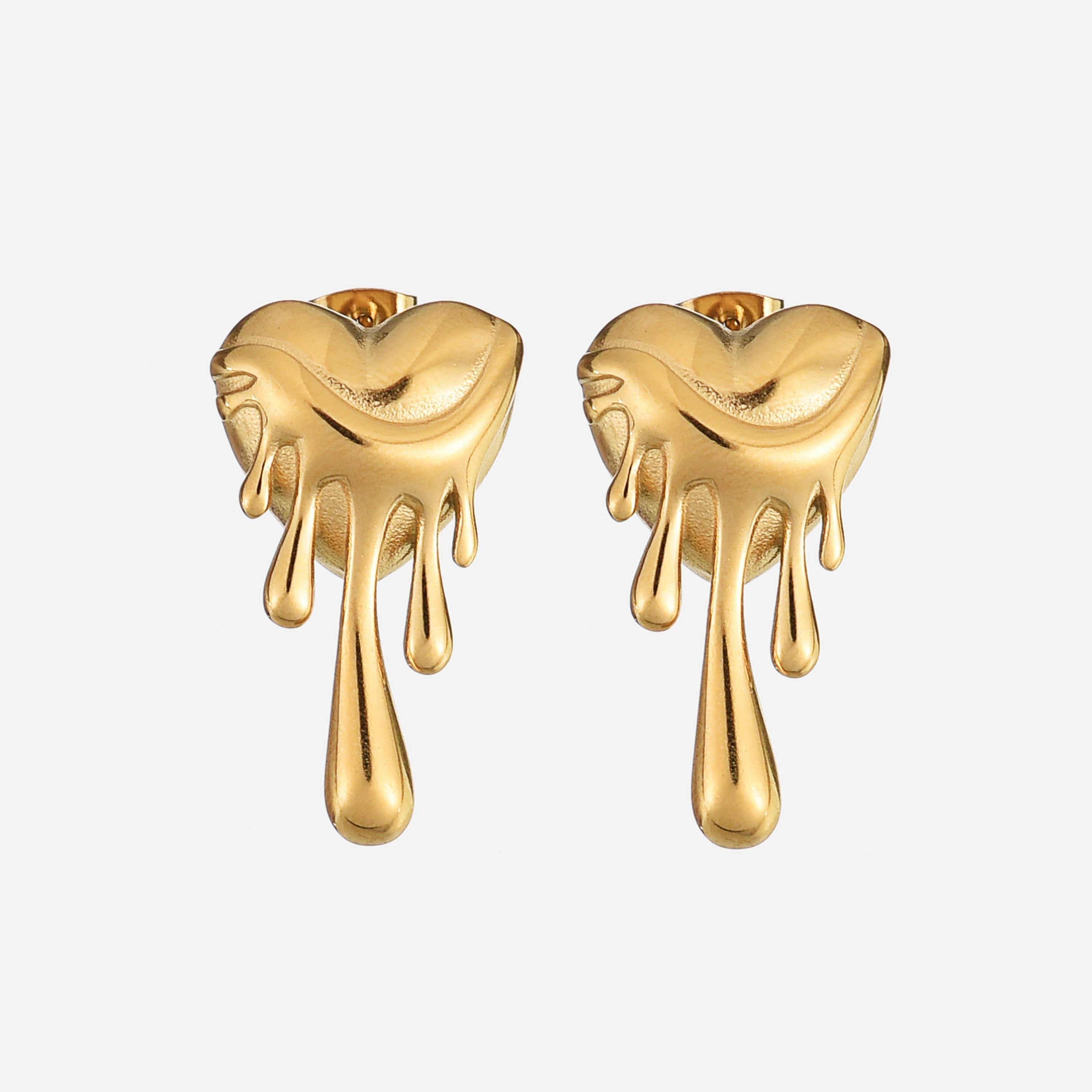 2-delige gouden en zilveren druppende hart oorbellen met een hedendaags design - stijlvolle hypoallergene accessoires voor dames