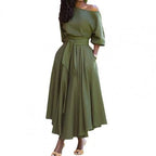 Maxi-jurk - elegante off-shoulder jurk met praktische zakken