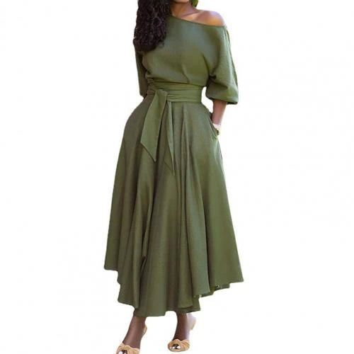 Maxi-jurk - elegante off-shoulder jurk met praktische zakken