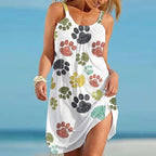 Dames casual jurk met pootafdrukken - luchtige zomer shift dress voor dierenliefhebbers