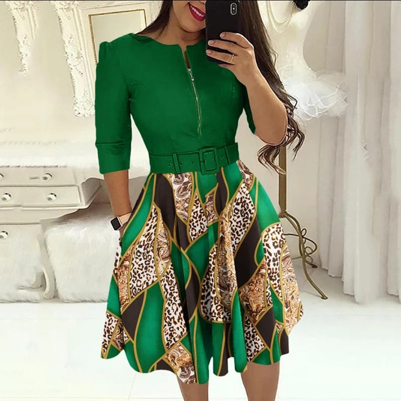 Midi-jurk met riem - verfijnde damesjurk met ritsdetail