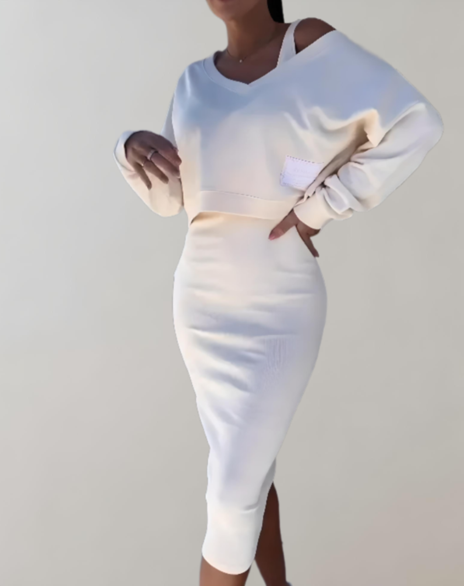 2-delige gebreide set - V-hals top en midi-rok voor dames - Bakkermode.nl